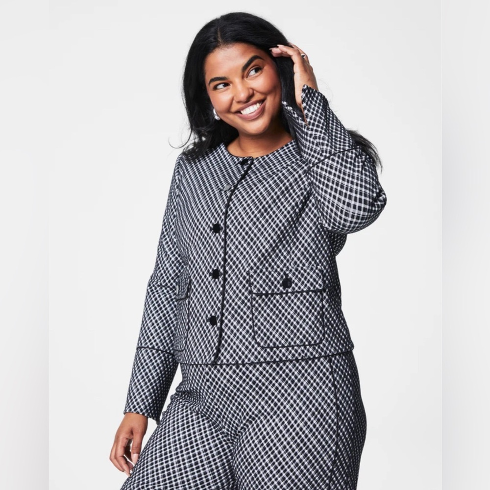 SPANX Black and White Double-Breasted Blazer